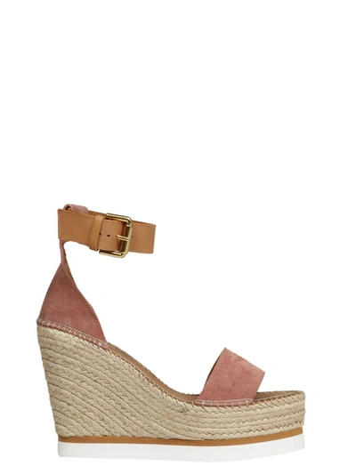 See By Chloé Leather-trimmed Suede Espadrille Wedge Sandals In Dark Pink