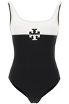 TORY BURCH TORY BURCH TWO-TONE SWIMSUIT WITH MONOGRAM