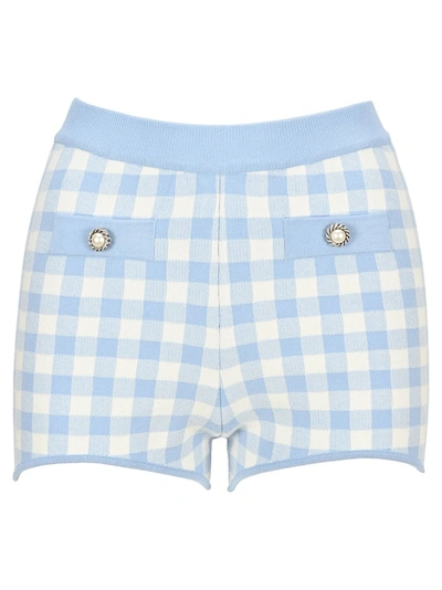 Alessandra Rich Gingham Cotton Knitted Hot Pants In Blue
