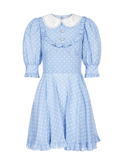 Alessandra Rich Polka Dot-print Puff-sleeve Dress In Blue And White