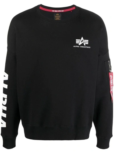 Alpha Industries Logo Print Cotton-blend Sweatshirt In Black