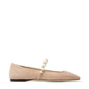 Jimmy Choo Suede Leather Ballerina Flats With Pearl In Ballet Pink/white