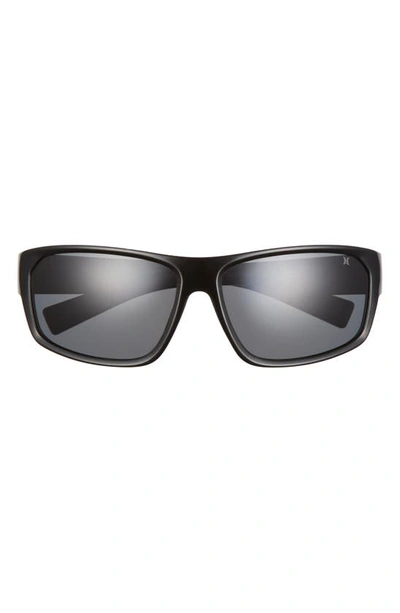 Hurley Closeout 64mm Polarized Oversize Wrap Sunglasses In Shiny Black/ Solid Smoke