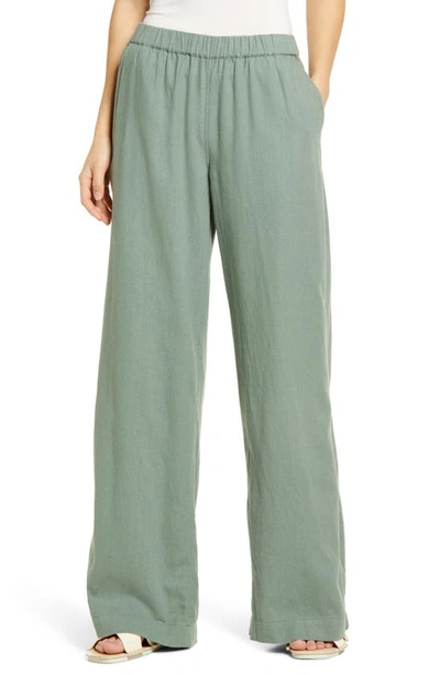 Caslonr Wide Leg Pull-on Linen Blend Pants In Green Dune