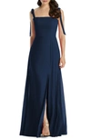 Dessy Collection Shoulder Tie Chiffon A-line Gown In Midnight