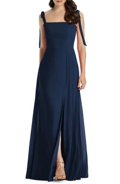 Dessy Collection Shoulder Tie Chiffon A-line Gown In Midnight