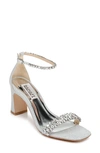 Badgley Mischka Harriet Block Heel Sandal In Silver Metallic Textile