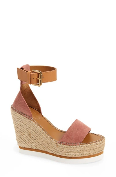 See By Chloé 'glyn' Espadrille Wedge Sandal In Dark Pink