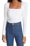 Rotate Birger Christensen Stevie Square-neck Long-sleeve Top In Bright White