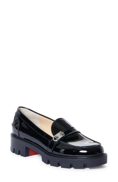 Christian Louboutin Lock Woody 50 Embellished Patent-leather Platform Loafers In Black