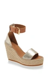 See By Chloé Glyn Leather Espadrille Platform Wedge Ankle Strap Sandals In Gld/nat