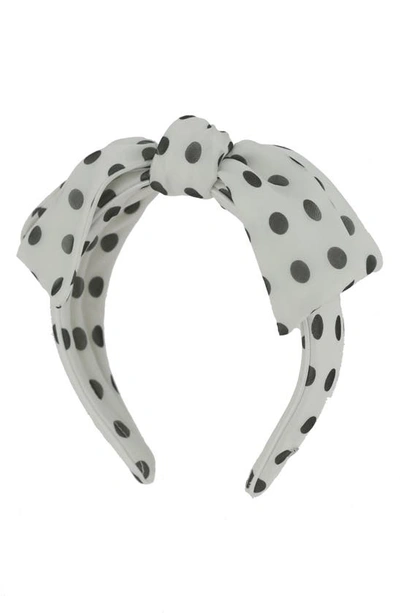 Alexandre De Paris Polka Dot Bow Silk Headband In White And Black