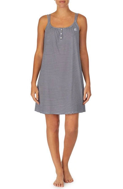 Ralph Lauren Double Strap Nightgown In Dark Blue,stripe