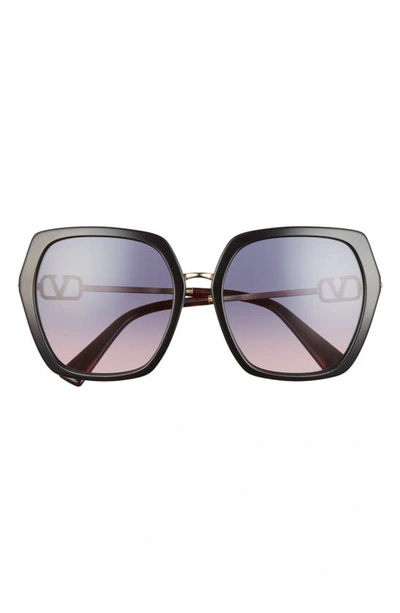 Valentino 57mm Geometric Sunglasses In Black/ Gradient Violet Pink
