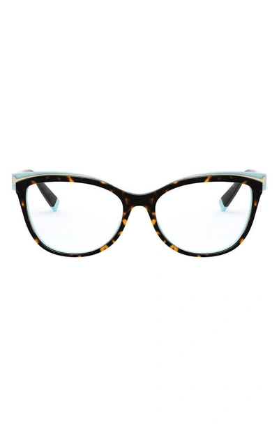Tiffany & Co 54mm Cat Eye Optical Glasses In Havana Blue