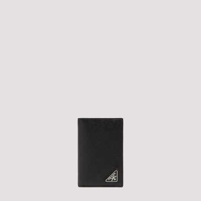 Prada Logo Plaque Bifold Cardholder In Black