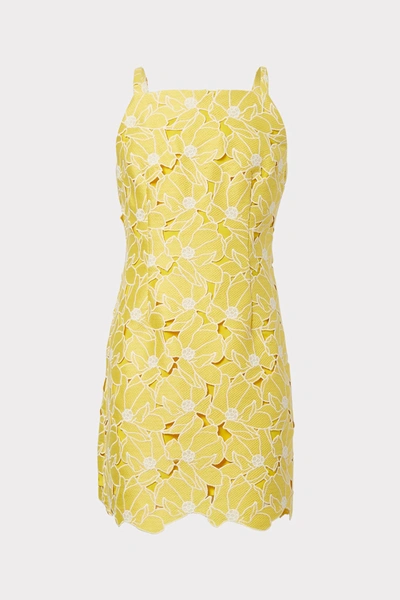Milly Minis Maria Tropical Lily Embroidered Dress In Yellow