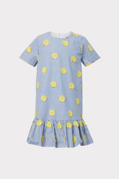 Milly Minis Pom Pom Embroidered Stripe Tshirt Dress In Yellow Multi