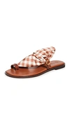 Tory Burch Selby Scarf Leather Sandal In Gingham/burnt Cuoio