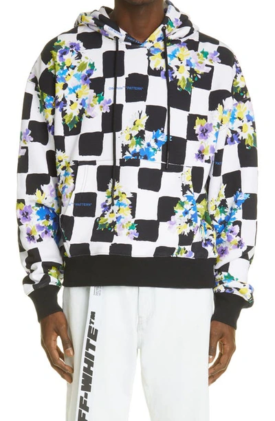 Off-white Check Floral Oversize Hoodie In Multicolour