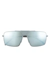 Prada 59mm Mirrored Rectangular Sunglasses In Matte Allum/ Green Mirror Sil