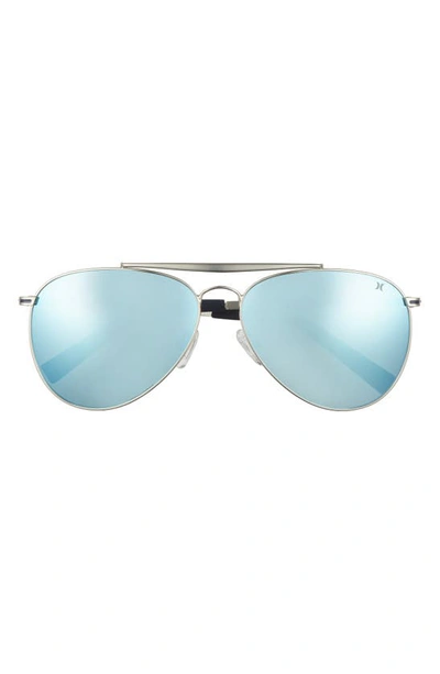 Hurley Shorebreak 60mm Polarized Aviator Sunglasses In Silver/ Smoke