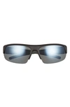 Hurley The Rays 69mm Polarized Oversize Wrap Sunglasses In Rubberized Black/ Smoke Base