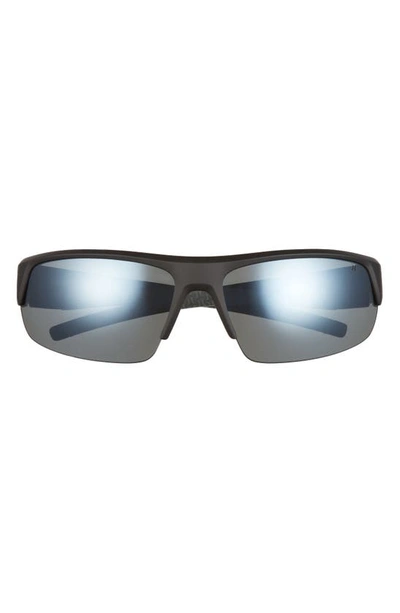 Hurley The Rays 69mm Polarized Oversize Wrap Sunglasses In Rubberized Black/ Smoke Base