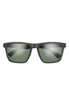 Hurley Cobblestones 57mm Polarized Square Sunglasses In Matte Black/ Smoke Green