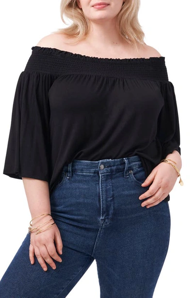 1.state Smocked Off The Shoulder Top In Rich Black