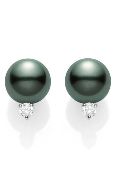 Mikimoto Women's 18k White Gold, 0.20 Tcw Diamond & Black South Sea Cultured Pearl Stud Earrings