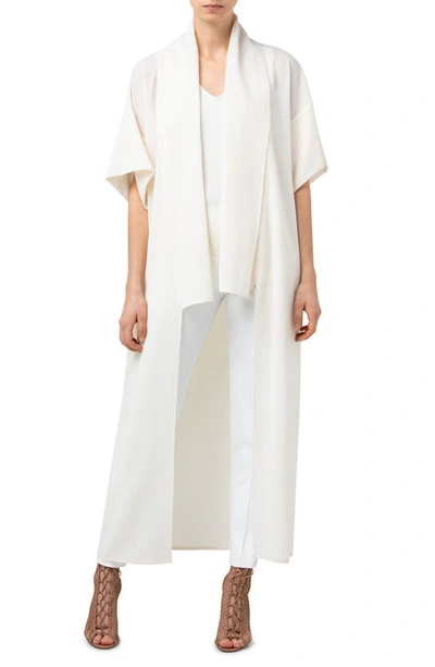 Akris Akirs Short Sleeve Long Wool Crepe Jacket In Ecru