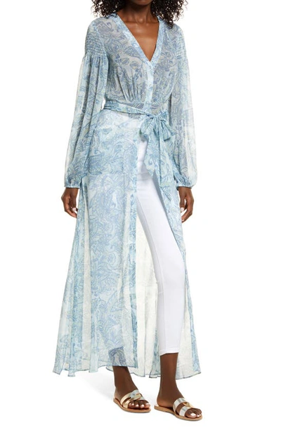 Guess Bre Long Sleeve Maxi Dress In Blue Paisley