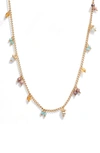 Gas Bijoux Tangerine Serti Gold Plate Necklace In Aqua 074