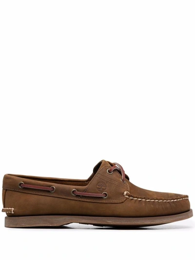 Timberland Stitched Leather Boat Shoes In Brown