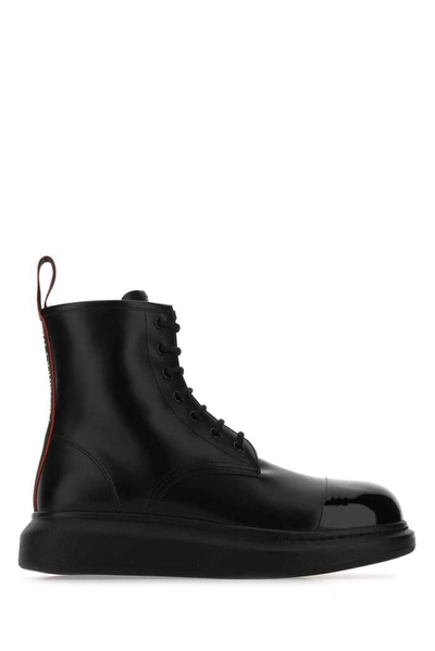 Alexander Mcqueen Logo Band Combat Boots In Black