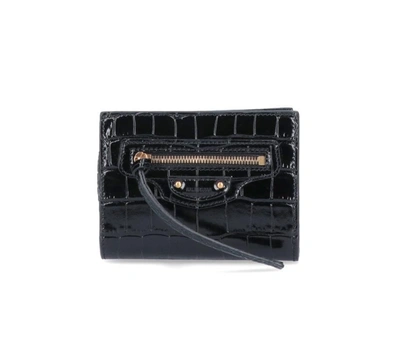 Balenciaga "neo Classic" Bifold Croc Wallet In Black