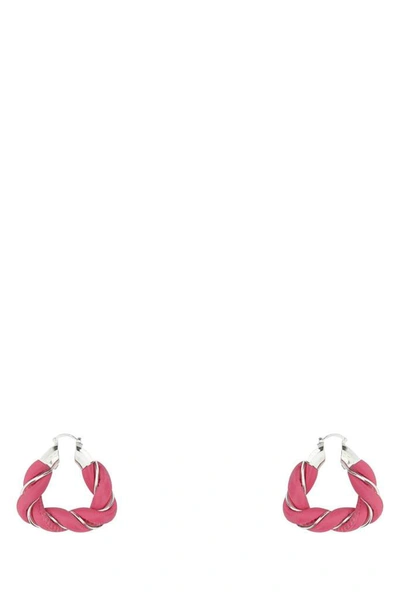 Bottega Veneta Woven Hoop Earrings In Pink