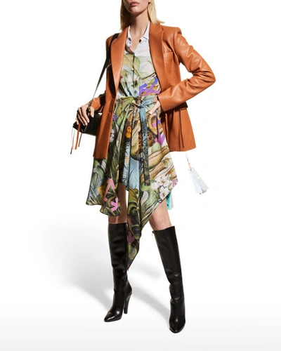 Off-white Botanical-print Belted Silk Shirtdress In Multicolour