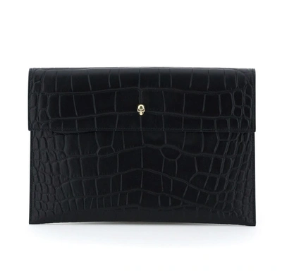 Alexander Mcqueen Skull Embossed Envelope Clutch Bag In Black