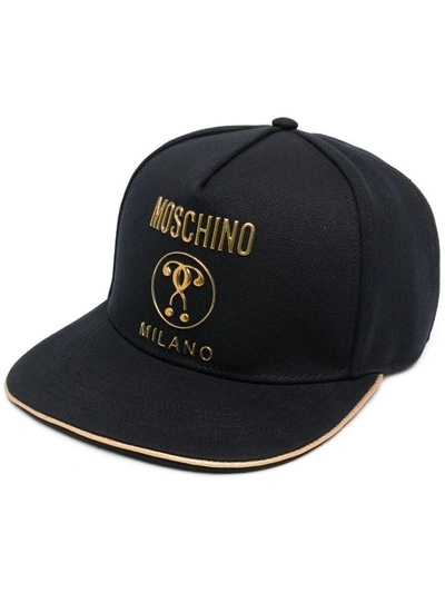 Moschino Double Question Mark Baseball Cap In Black
