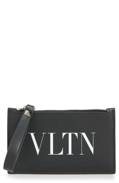 Valentino Garavani Vltn Leather Card Holder In Black/ White