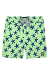 Tom & Teddy Boy's Starfish Print Classic Fit Swim Trunks In Pale Green