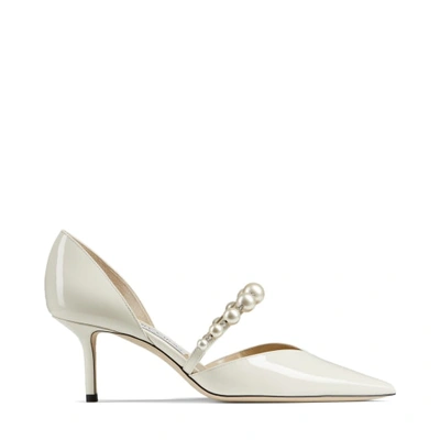 Jimmy Choo Aurelie 65 Pearl-embellished Patent-leather Courts In White