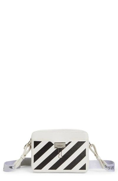 Off-white Diagonal Stripe Leather Convertible Camera Crossbody Bag In White Black