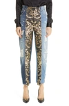 DOLCE & GABBANA DISTRESSED BROCADE PATCHWORK RELAXED CROP JEANS,FTB2NDG900L