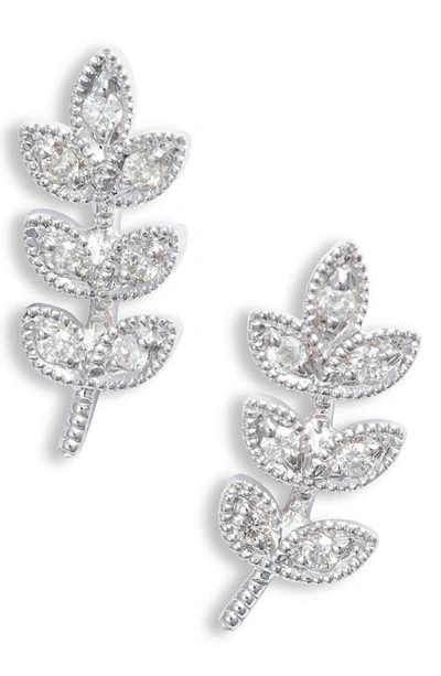 Meira T Diamond Leaf Stud Earrings In White Gold