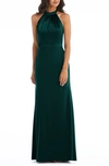 After Six High-neck Open-back Maxi Dress With Scarf Tie In Evergreen