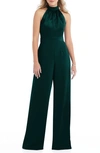 After Six Halter Neck Satin Charmeuse & Crepe Jumpsuit In Evergreen