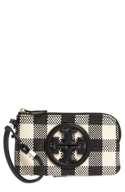 Tory Burch Perry Bombe Gingham Wristlet In Black/new Ivory Gingham